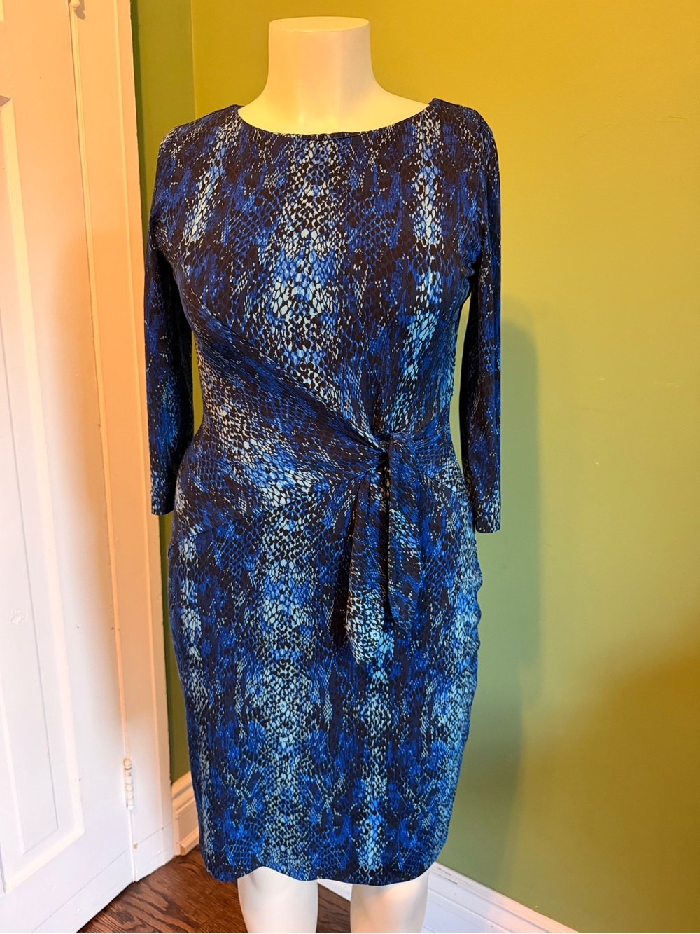 Calvin Klein Blue Snake-Print Sheath Dress with Side Tie